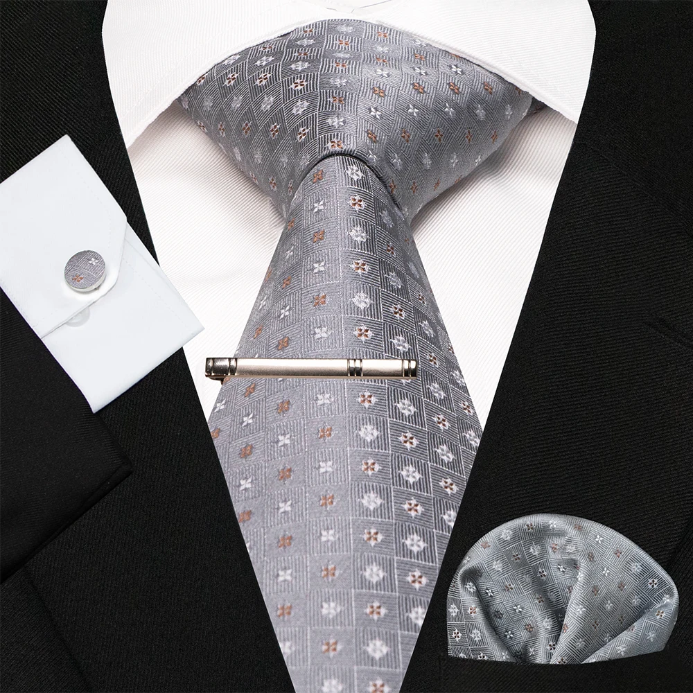 KAMBERFT Marineblau Gestreifte Seidenkrawatte für Herren, Modisches Design, Geschenkset mit Taschentuch und Manschettenknöpfen, Business-Party-Gravata – Detail 34