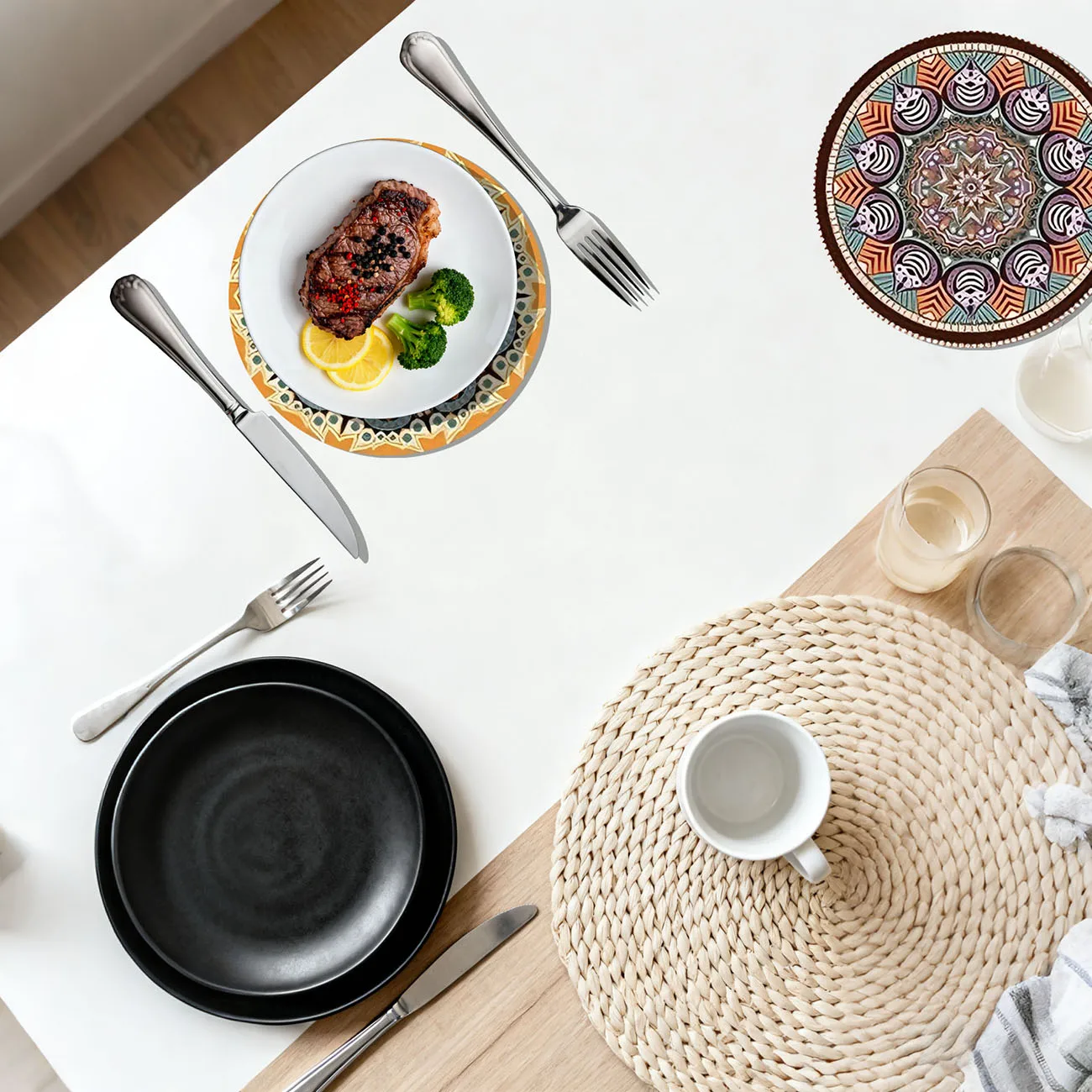 4-piece set - wooden placemat, anti slip and heat-resistant, desktop protection, dining table decoration, restaurant gift