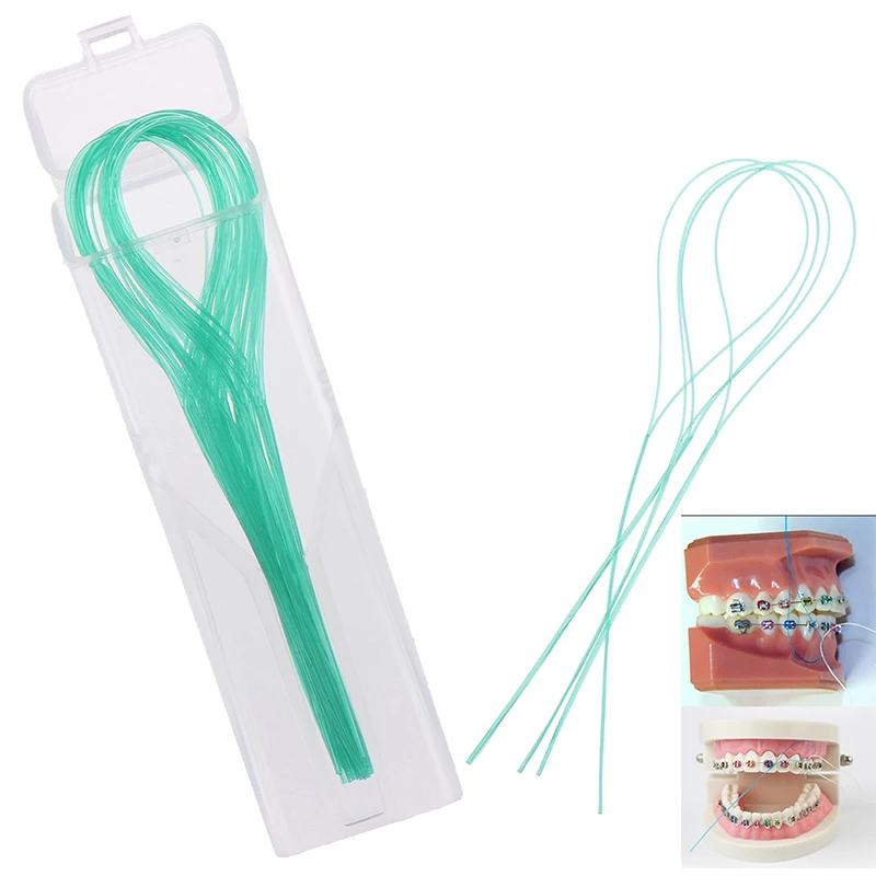~100Pcs Dental Floss Threader Dental Traction Line Oral For Crown Brace Bridge Implant Hoop Threading Braces Steel Traction.