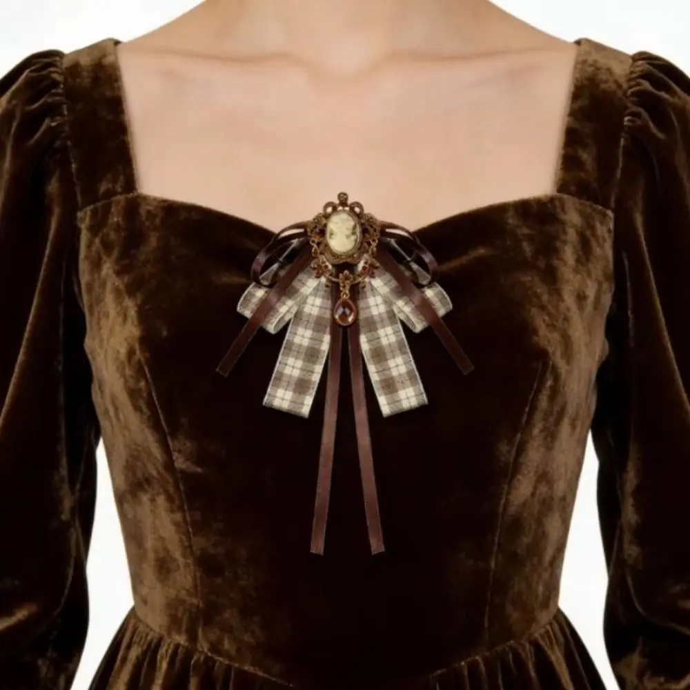 Vintage Coffee-colored British Retro Brooch Ribbon Elegant Academic-style Bow Brooch Black Bow Accessory Casual Outfits