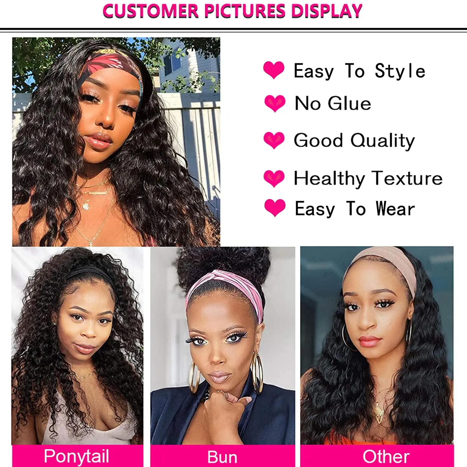 Deep Wave Headband Wig Human Hair Water Curly Headbands Scarf Wigs For Black Women Glueless Natural Brazilian Head Band Hair Wig