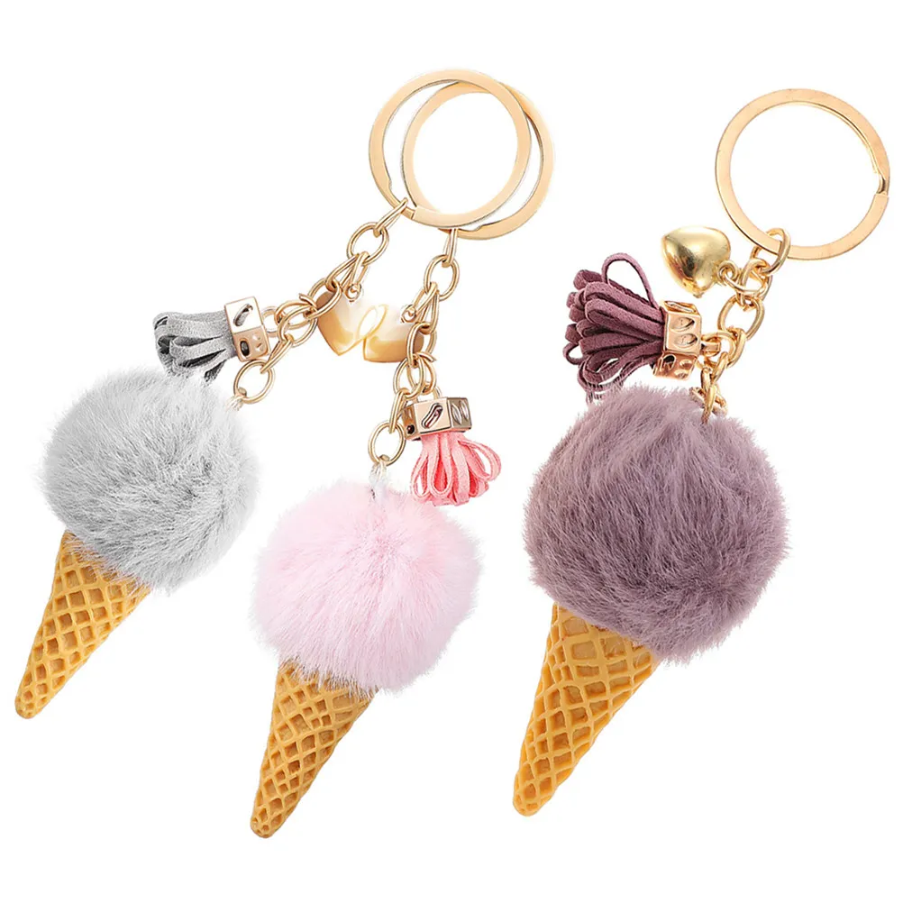 

3Pcs Ice Cream Pendant Keychain Cute Decorative Metal Keyring Bag Purse Backpack Charm Gift for Women Ice Cream Pendant Keychain