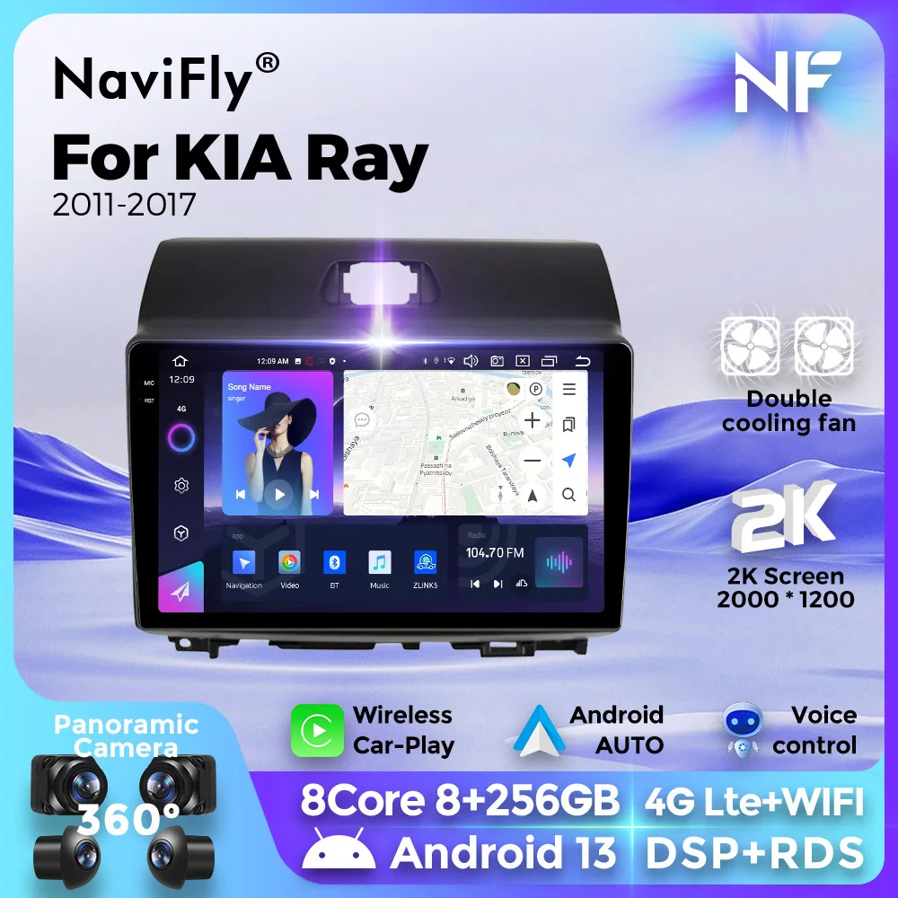 NaviFly 7862S 안드로이드 올인원 멀티미디어 플레이어, 기아 레이 2011 2017 내비게이션, GPS 자동차 라디오, 4G 자동 무선 카플레이, BT