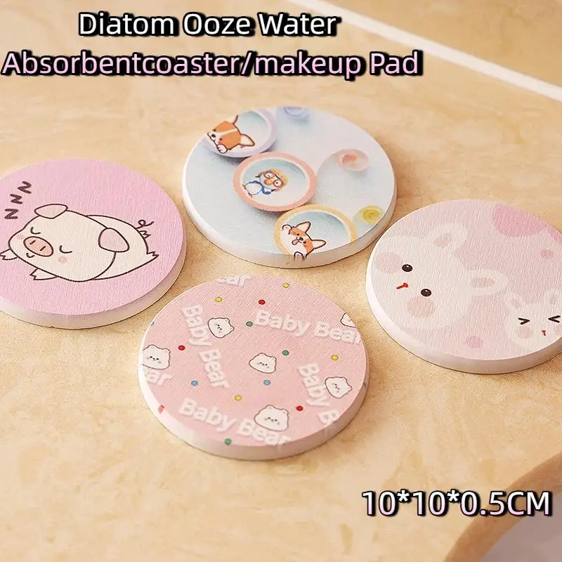 Diatomite Absorbent Coasters With Cute Cartoon Prints Fast Drying Non Asbestos For Home Kitchen Coffee Table Use