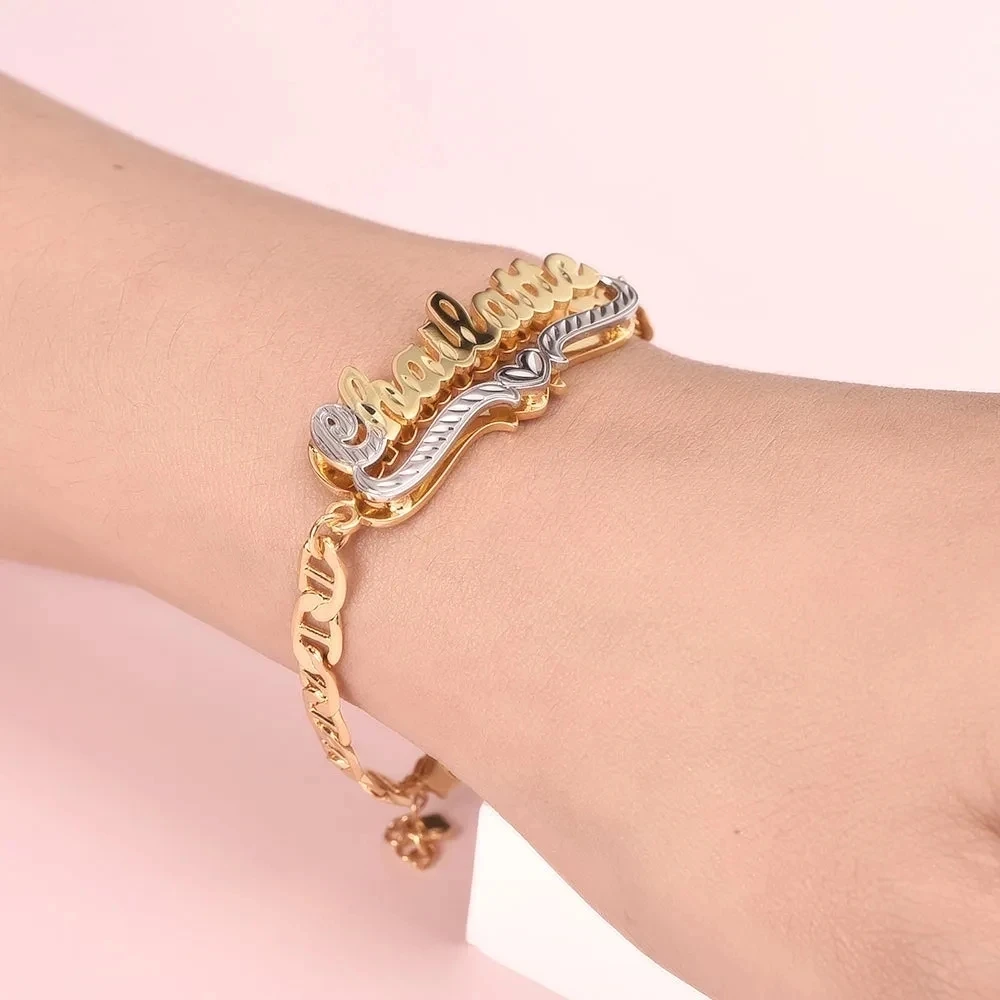 Customized Name Bracelet Double Color Stainless Steel Bracelets Personalized 3D Nameplate Bangle Memorial For Women Jewelry Gift