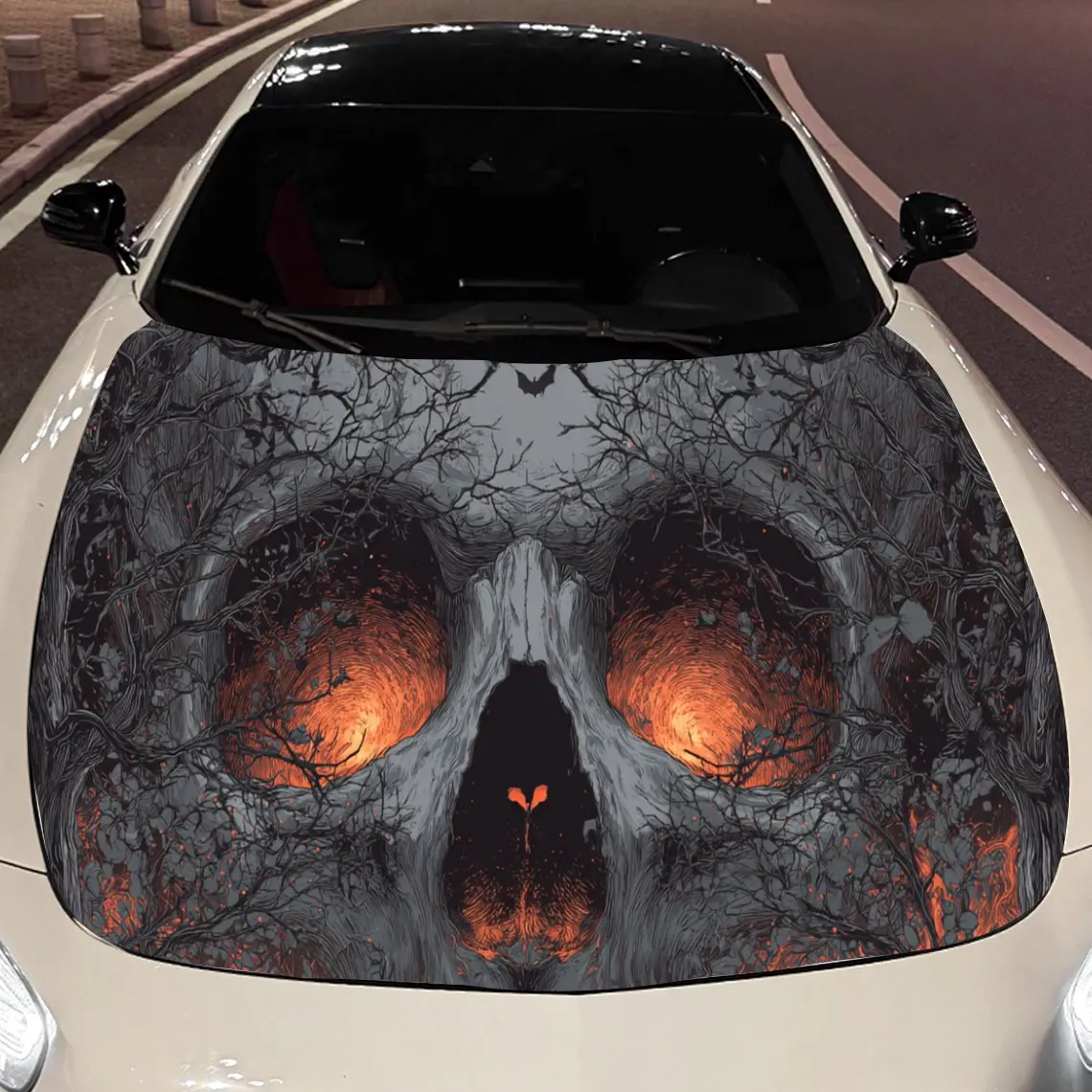 Vine-Entwined Skeleton Horror Style Car Hood Vinyl Stickers Car Surface Protection Decal Car Decoration Cover Vinyl Wraps Waterp