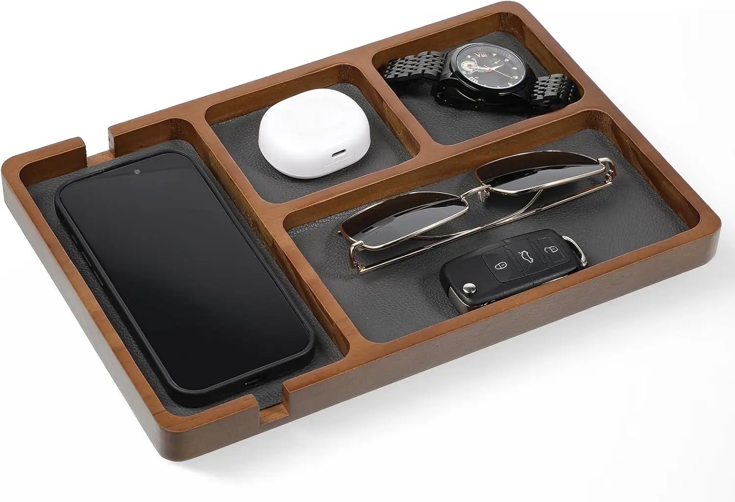 

Black Sandalwood Valet Tray for Men - EDC Organizer for Keys, Watch, Phone, Jewelry - Nightstand & Desk Use