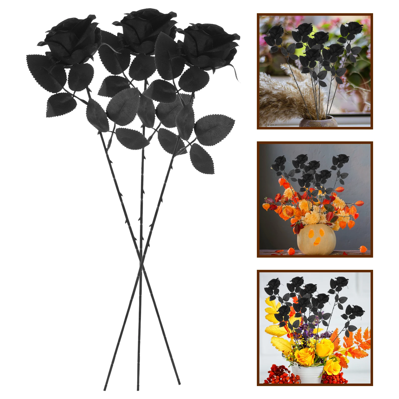 

10 Pcs All Black Roses Artificial Flowers Fake Bouquet for Party Decoration Halloween Decorative