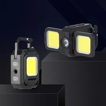 Luz de trabajo con llavero COB con fuente de luz dual, luz LED portátil recargable de 5 modos de alto lúmenes para acampar, senderismo y correr