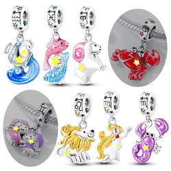 925 스털링 실버 12 별자리 빛나는 매력 비즈 펜던트 맞는 원래 팔찌 Neckalce 매력 DIY 쥬얼리