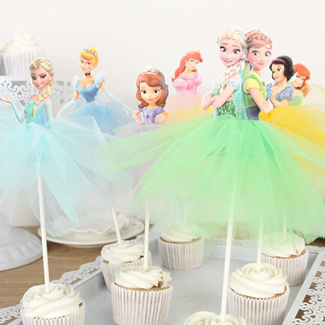 25pcs/lot Princess Cake Decoration Frozen Elsa Anna Princess Cupcake Toppers Baby Shower Birthday Supplies Party Cake Decor Set