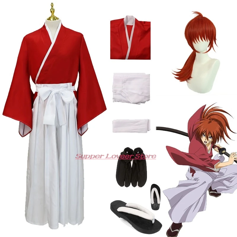 

Rurouni Kenshin Himura Kenshin Cosplay Costume Wig Himura Kimono Haori Kendo Outfit Halloween Battosai Anime Uniform Suit