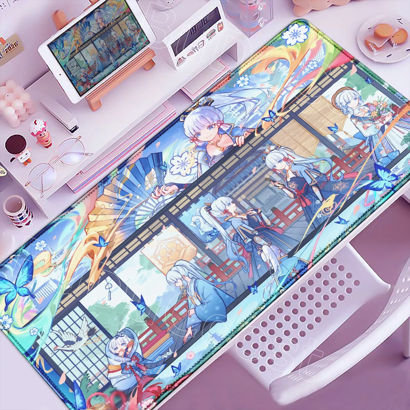 Kawaii Anime Girl Desk Mat Genshin Impact Game Mouse Pad Pretty Kamisato Ayaka Mousepad Laptop Gaming Non-slip Mousepad Mice Rug