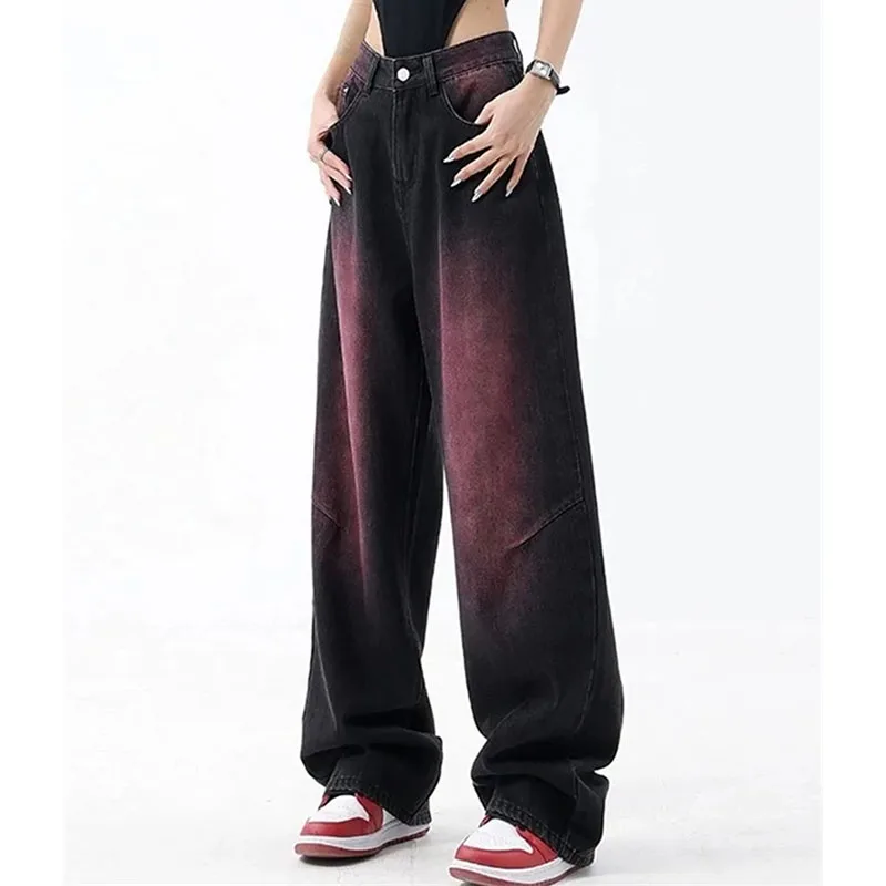 Amerikaanse Vrouwen Grote Maat 5XL Cowboy Broek 2025 Dame Hoge Taille Wijde Pijpen Jeans Herfst Winter Vrouwelijke Rechte Denim Pantalons