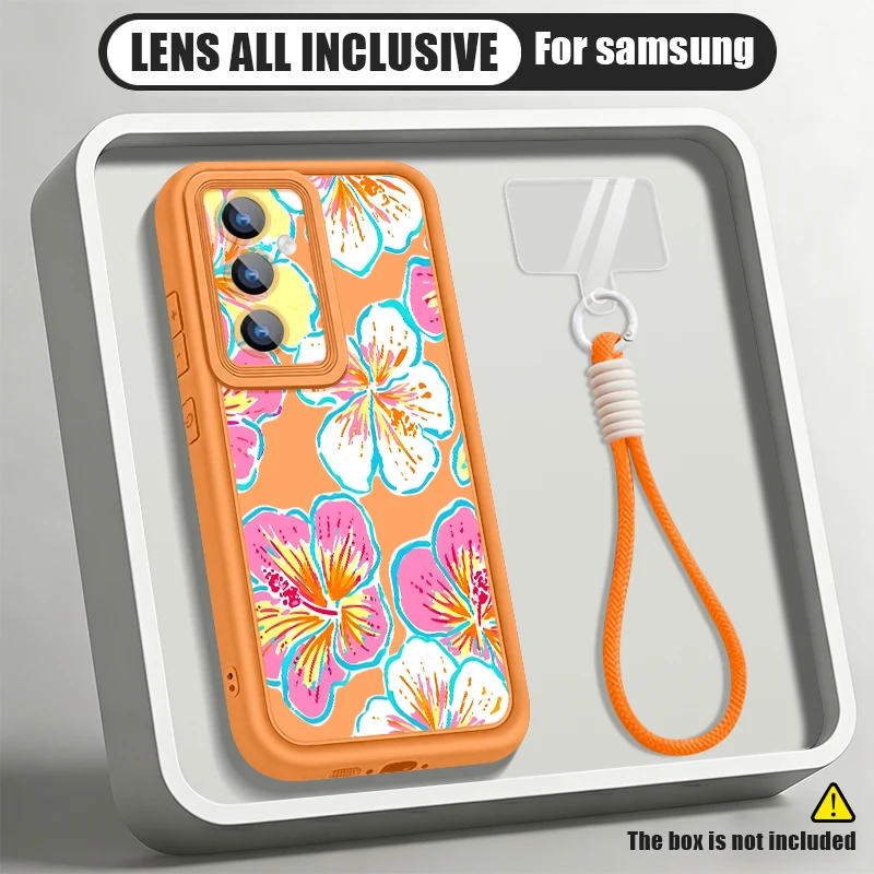 Flower Pattern Lanyard Phone Case For Samsung Galaxy S26 S24 S23 S22 Ultra S25 FE A57 A37 A56 A16 A17 A26 A55 A15 A54 5G Cover