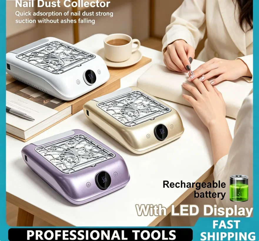 

Adjustable Speed Manicure Tools Nail Dust Extractor, Rechargeable Cordless Powerful Vacuum Collector LED Display