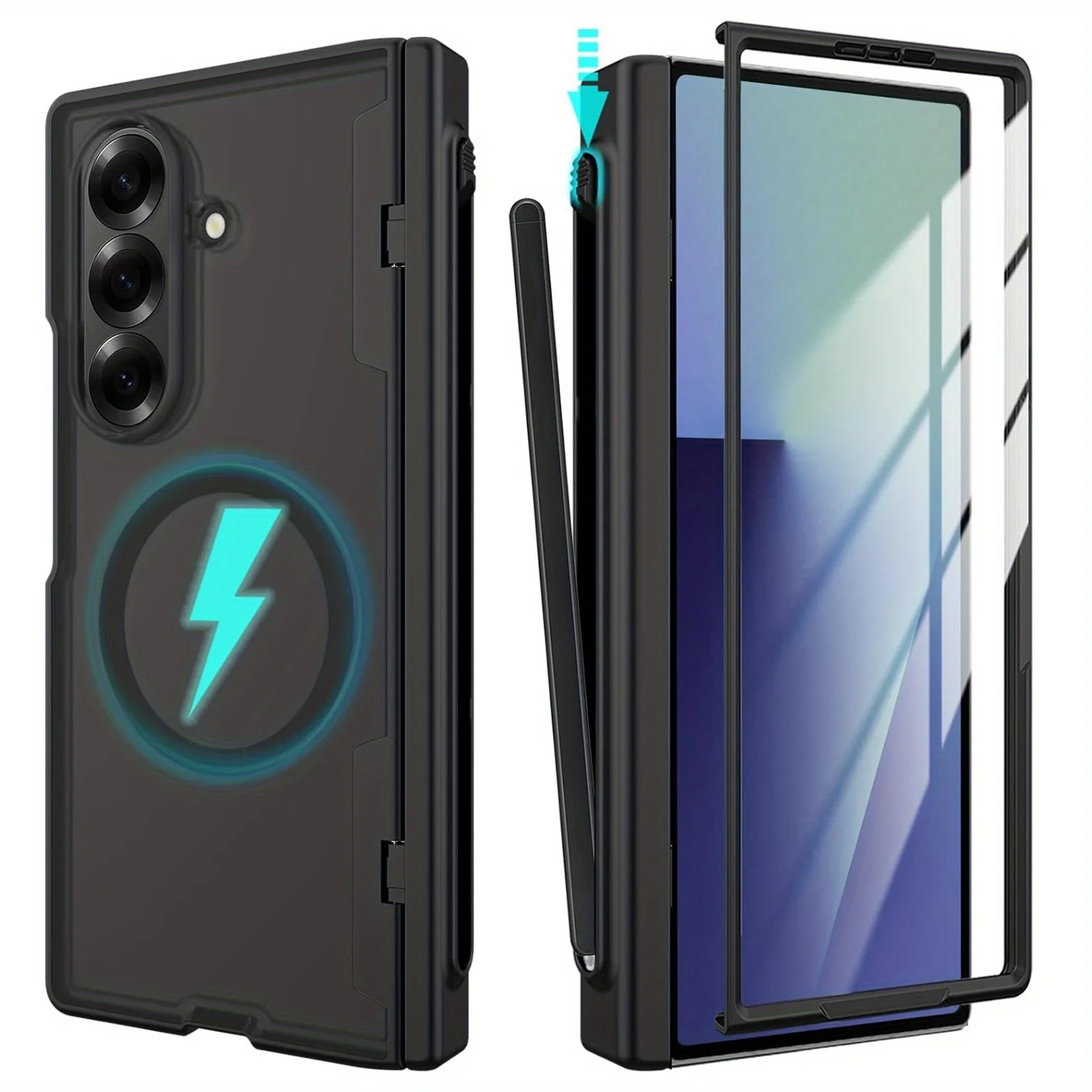 

Чехол для Samsung Galaxy Z Fold 7, с держателем для ручки S, магнитный противоударный чехол с защитой от петли и встроенной защитной пленкой для экрана