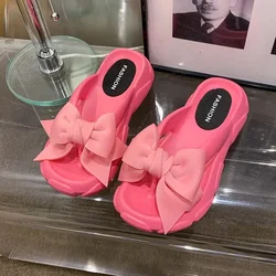 Fashion Bowknot Platform Flip Flop for Women 2024 Summer Beach Non Slip Wedge Slippers Woman Thick Sole Clip Toe Slides Sandals