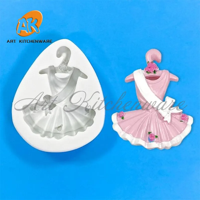 3D Girl's Dress Design Silicone Mold DIY Fondant Chocolate Mould Handmade Clay Model Cake Decorating Tools Baking Accessories