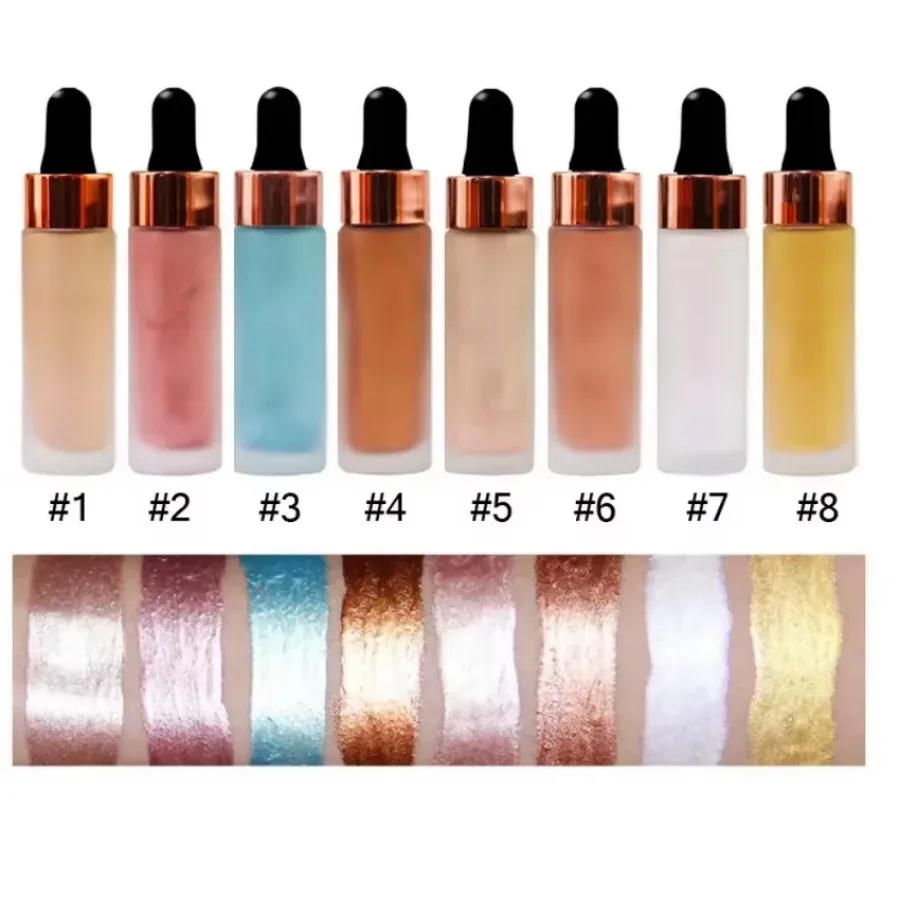 Private Label 8colors Liquid Highlighter Glitter Shiny Long Lasting Easy To Apply for Faces&eyes Iluminador Makeup Bulk