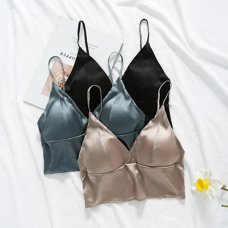 Birdsky, 2PCS Women bra bralette bralet brassiere camisole tank top wireless thin pad 93% mulberry silk 7% spandex, S-998