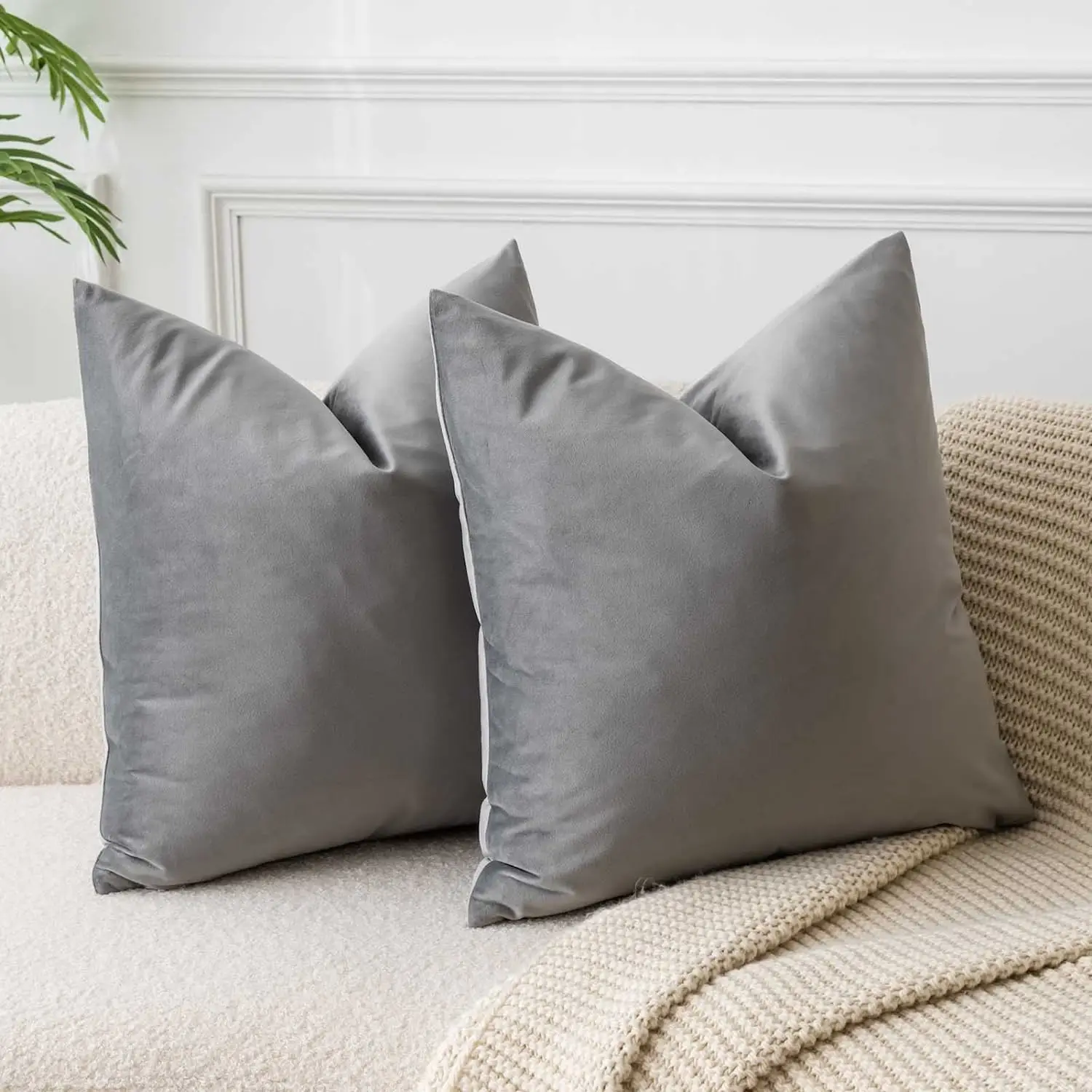 Pack of 2 Velvet Pillow Cover for Sofa Ultra Soft Living Room Pillowcase Nordic Style Gray Funda Cojin Home Decoration