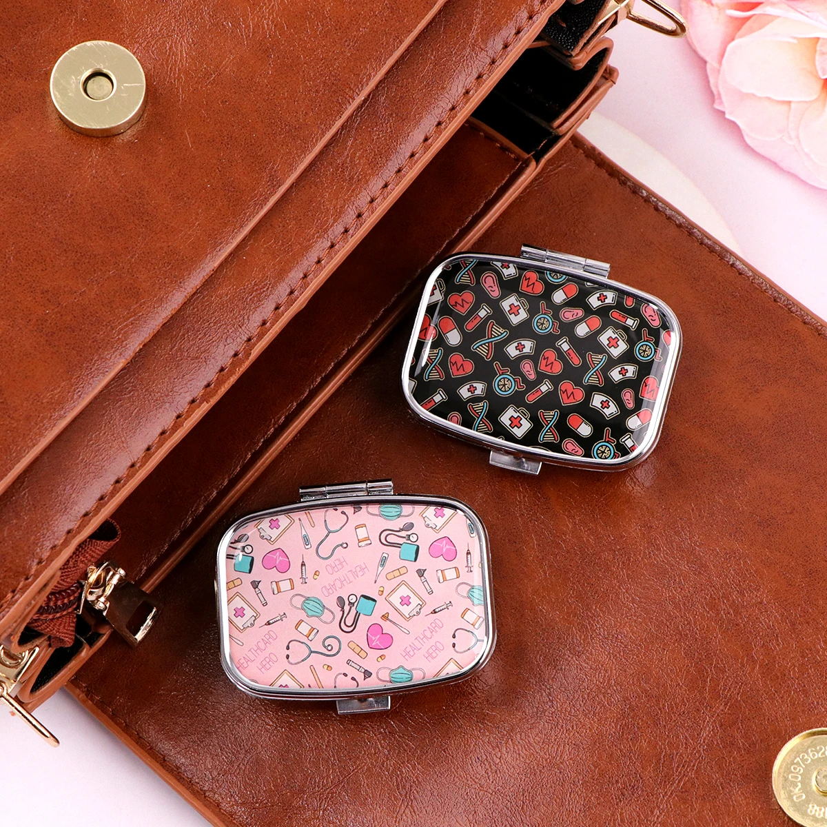 Autistic Doctor 2 Compartments Metal Medicine Box Portable Travel Decorated  Sealed Small Pill Organizer Container Storage