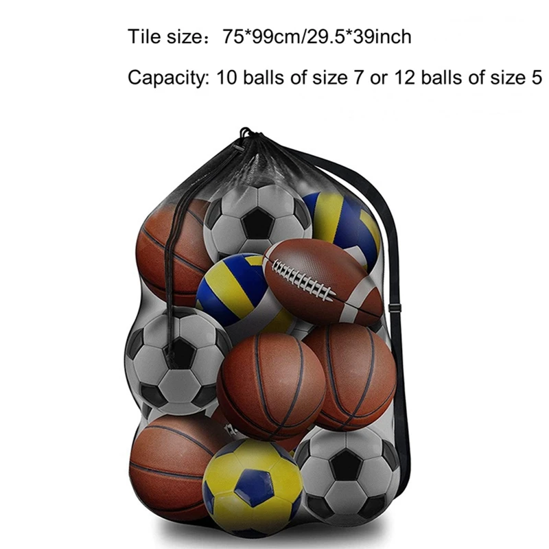 Large Capacity  Drawstring Sports Bag Mesh Shoulder Bag for Storage Basketball Football Soccer Volleyball Ball Swimming Gea