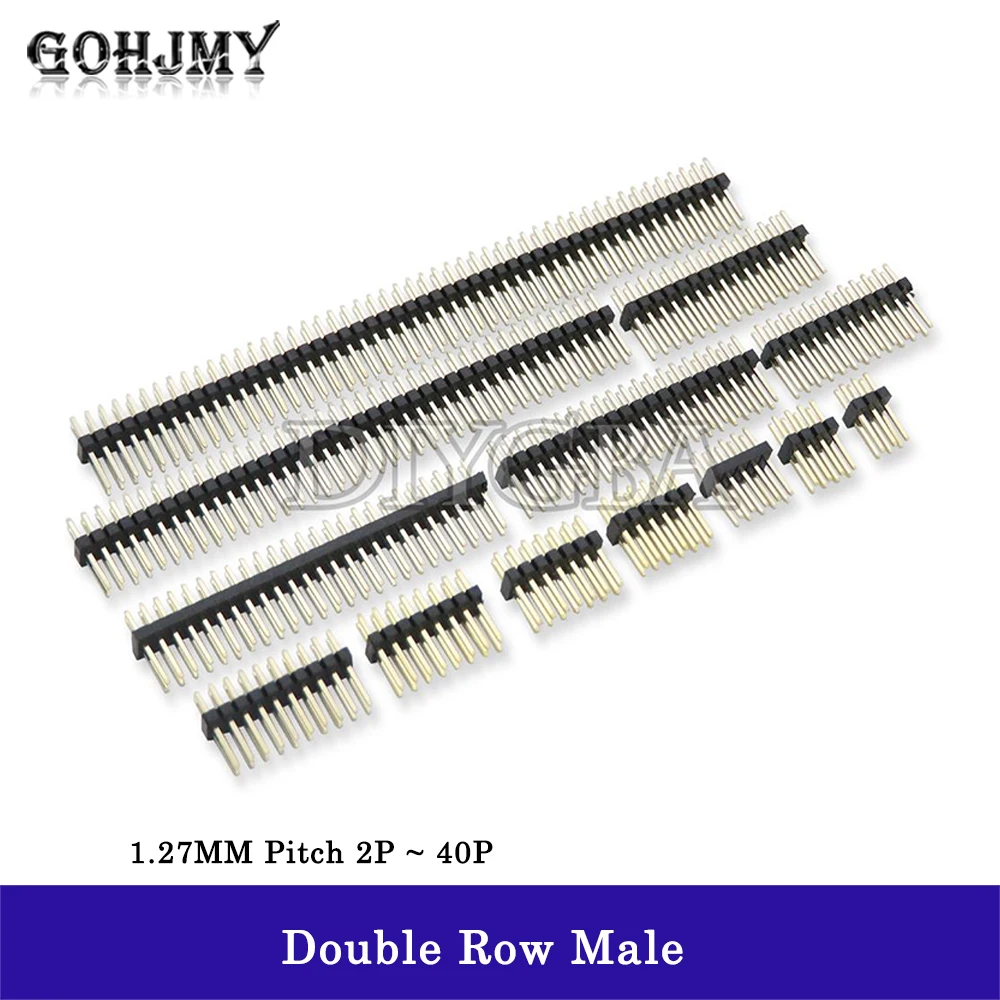 10PCS 1.27mm Double Row Male 2~40P Breakaway PCB Board Pin Header Connector Strip Pinheader 2*3/4/5/6/7/8/10/12/15/20/40p GOHJMY