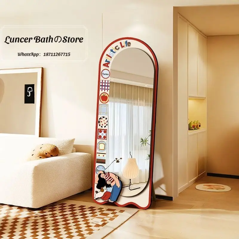 Dopamine Full Length Mirror, Floor Standing Wall Mounted 2 in 1 Dressing Mirror for Bedroom, Ins Style Movable Fitting Mirror