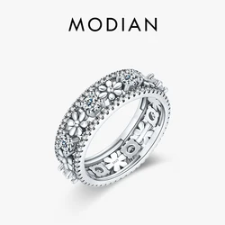 MODIAN Solid 925 Sterling Silver Vintage Daisy Flower Finger Rings For Women Sparkling Clear Cubic Zirconia Fine Jewelry Gifts
