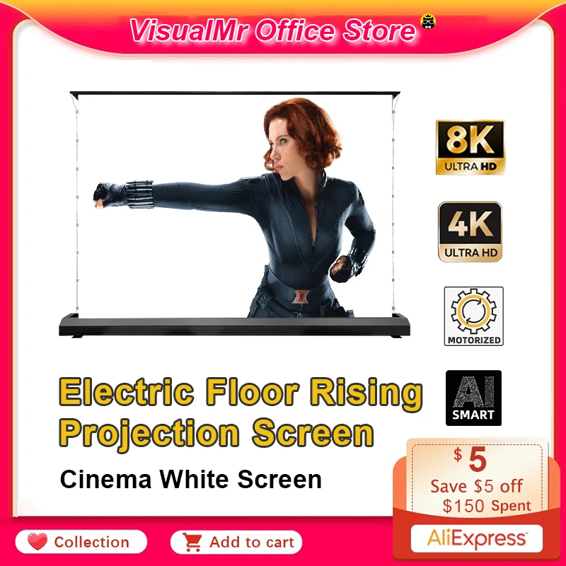 

Newly Upgraded Electric Floor Rising Projection Screen Tab-Tensioned Motorized 72-150inch Cinema White 4K/8K For All Projectors