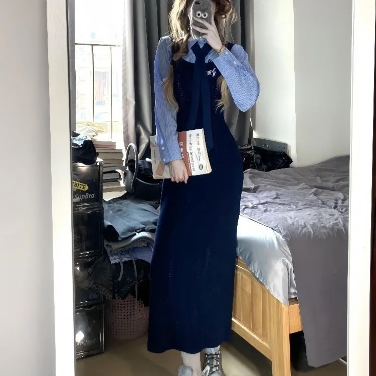 Atmosphere, Dressing, Temperament, Suspender Dress, Women's Early Autumn, 2025 New Preppy Suit, Long Skirt