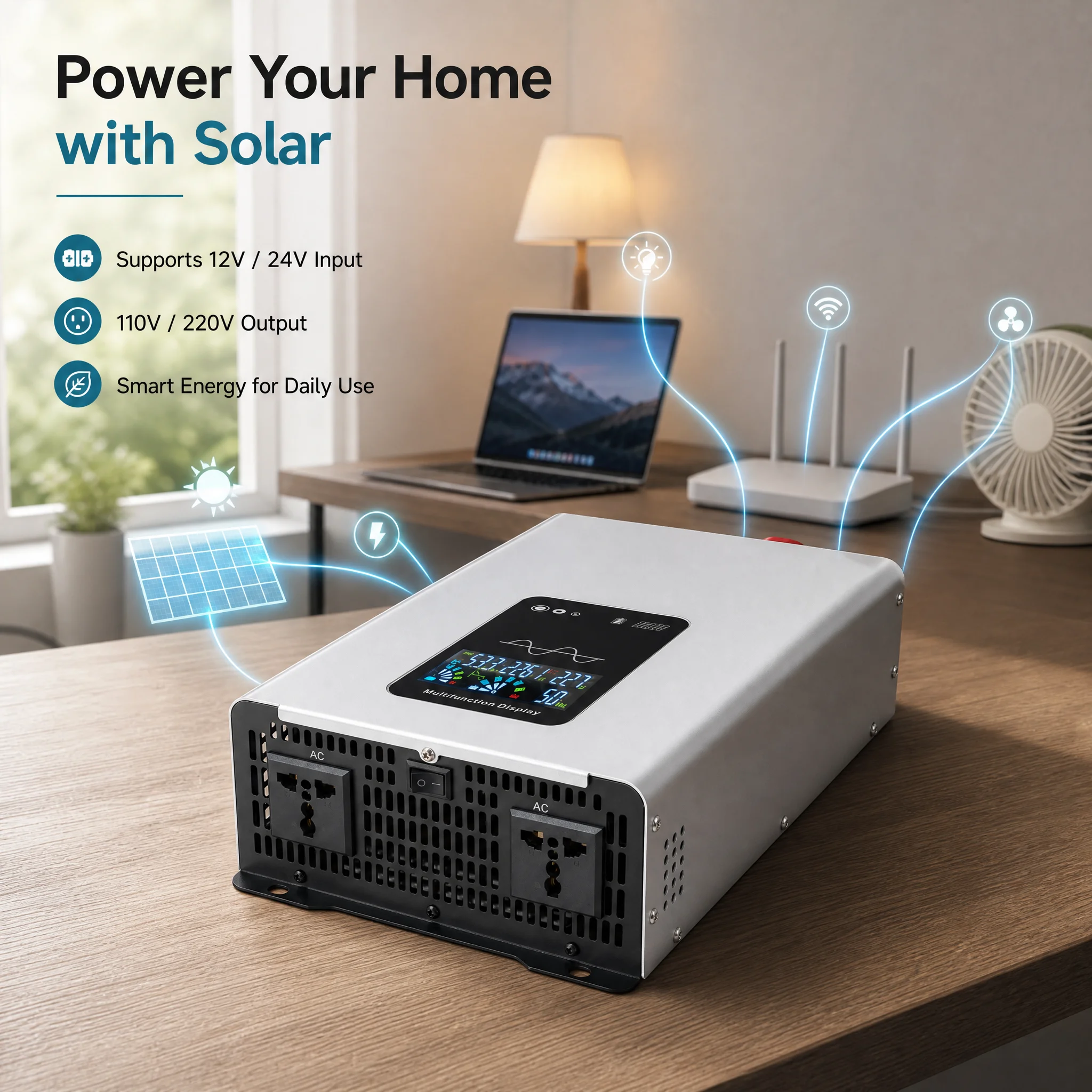 

1600W 2600W 3000W Pure Sine Wave Inverter DC 12V 24V to 110V 220V AC LCD Display Power Converter For Car RV Camping Outdoor Home