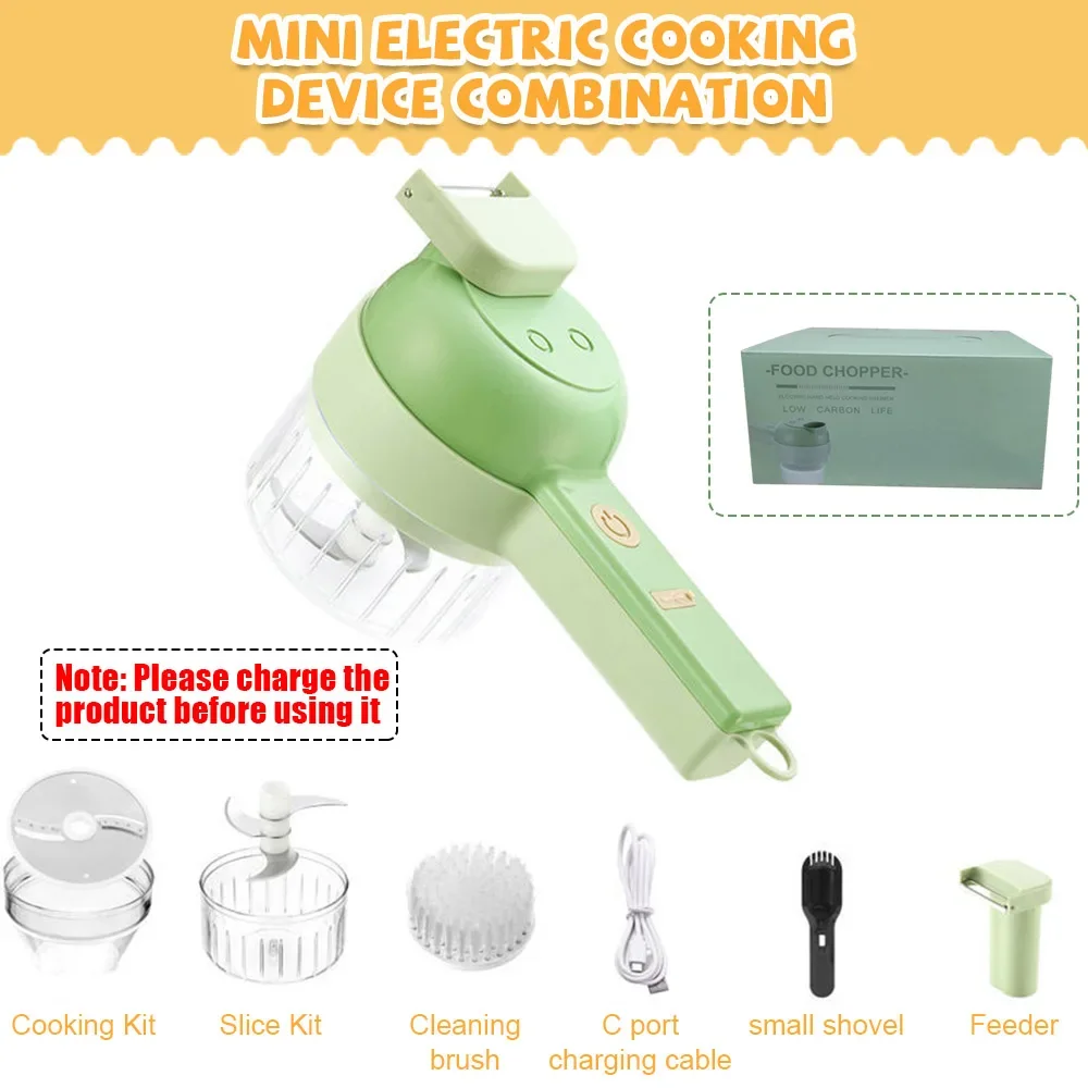 Masher 4 In1 Multifunctional Electric Vegetable Cutter Slicer Garlic Mud Masher Chopper Cutting Pressing Mixer Food Slice USB