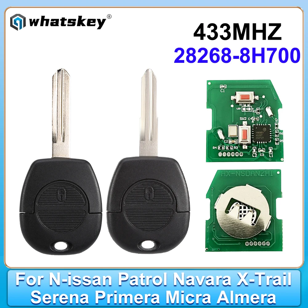 2 przyciski kluczyk samochodowy z pilotem 433MHz bez chipa do Nissan Patrol Almera Micra Primera Navara Serena Vanette X-Trail P/N: 28268-8H700