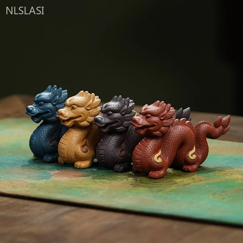 Handmade Statue Dragon Decoration Yixing Purple Clay Tea Pet Zodiac Dragon Model Sculpture Traditional Tea Ceremony Accessories