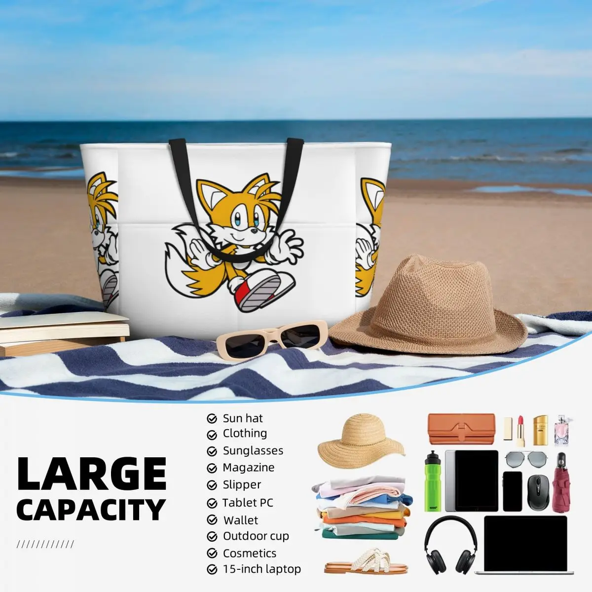 Miles Tails Prower Praia Sacola Esporte Ginásio Yoga Duffle Grande Sacola Mulheres Bolsa de Viagem Bolsa de Fitness