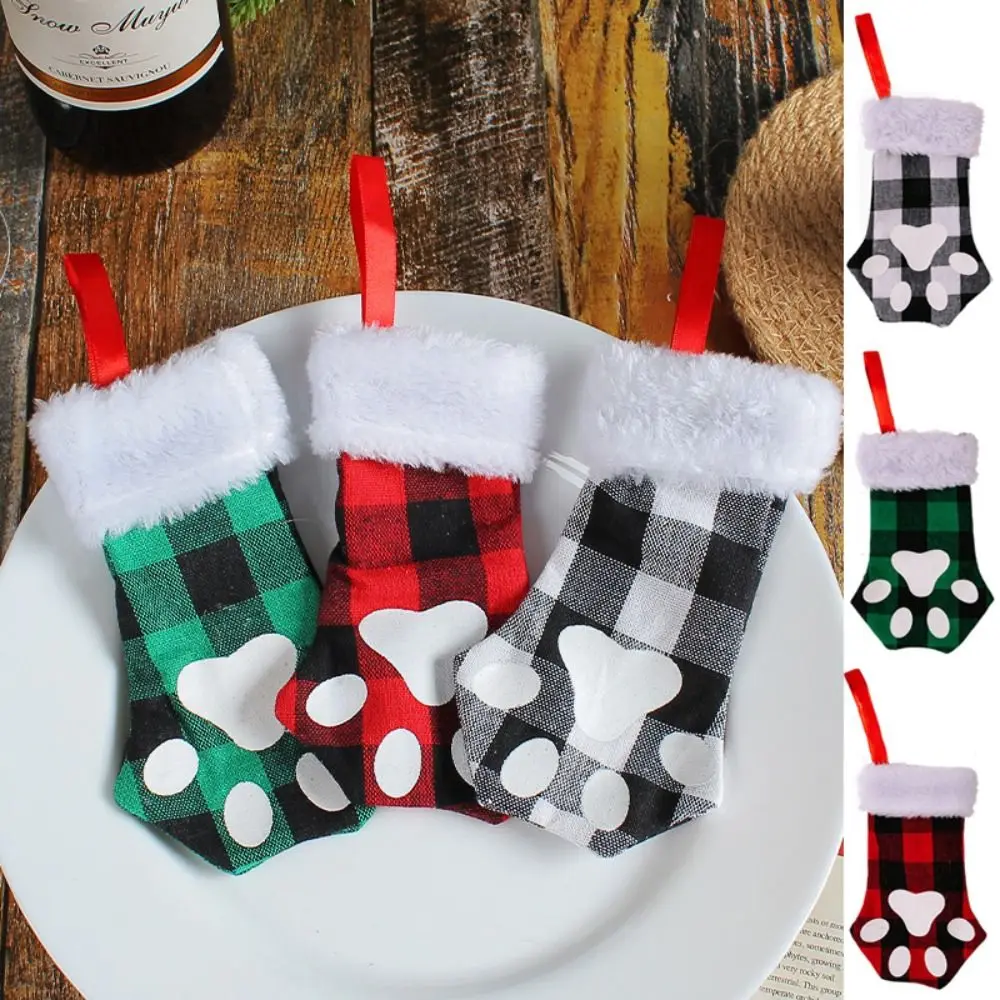 

Non-woven Fabric Dog Claw Socks Black Decorative Christmas Storage Sock Hanging Red Christmas Tree Pendant Christmas Tree