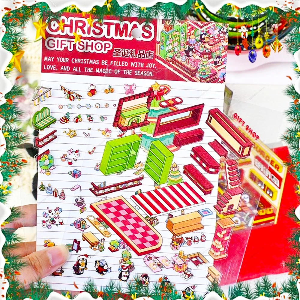 トップ 40-1 個クリスマス Diy 3D 造園ステッカーミニチュアシーンキャビンステッカーシーンスタッキング貼り付けかわいい大人の子供のギフト