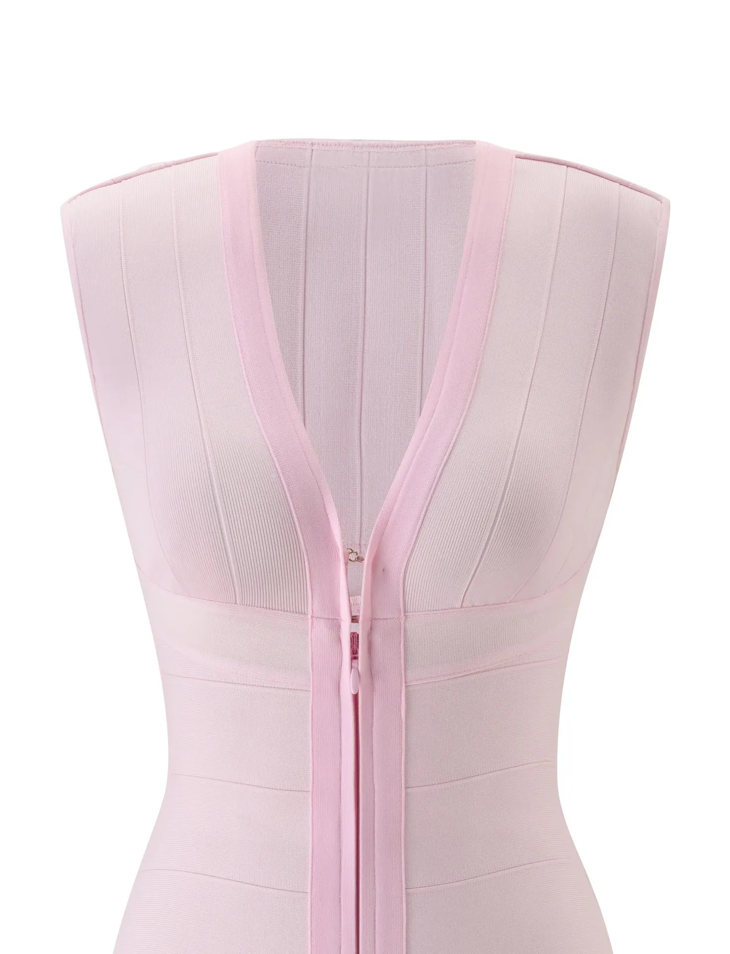 Sexy Elegantes Farbblock-Bandage-Minikleid mit Tiefem V-Ausschnitt, Frontreißverschluss, Flügelärmeln und Figurbetontem Schnitt für Partys – Detail 19