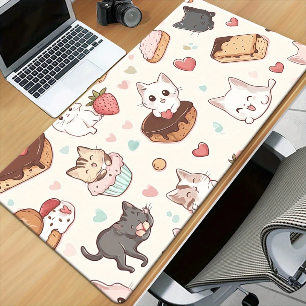 1pc Gatto con modello di design snack Tappetino stampato HD per scrivania, tappetino per mouse XXL multifunzionale, tappetini per mouse da gioco per tastiera, ufficio Com