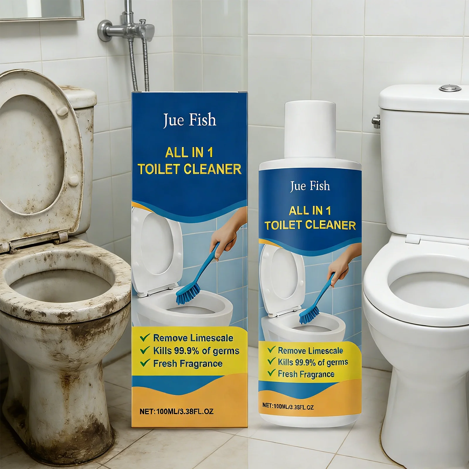 

Toilet Descaler Liquid Bathroom Cleaner Stain Remover Odor Neutralizer Shine Restorer Gentle Formula Quick Dissolve Cleaner