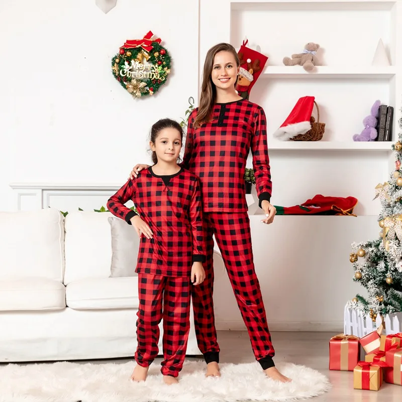 Christmas Family Matching Outfits Adult Kids Baby Red Plaid Pajamas Sets Xmas Baby Romper Family Holiday Party Clothes Suits