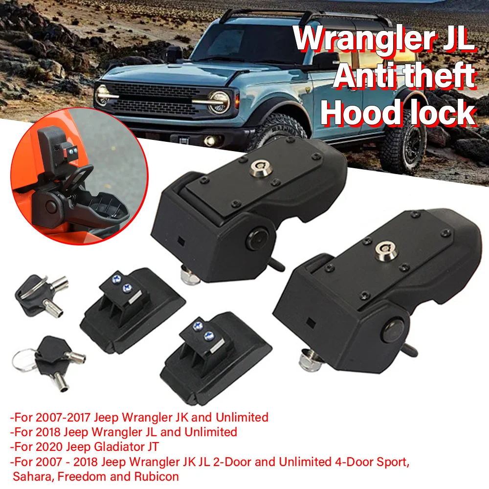 

Anti-Theft Hood Lock Assembly Locking Hood Catch Latches for 2007-2018 Jeep Wrangler JK JL 2-Door and Unlimited 4-Door Sport