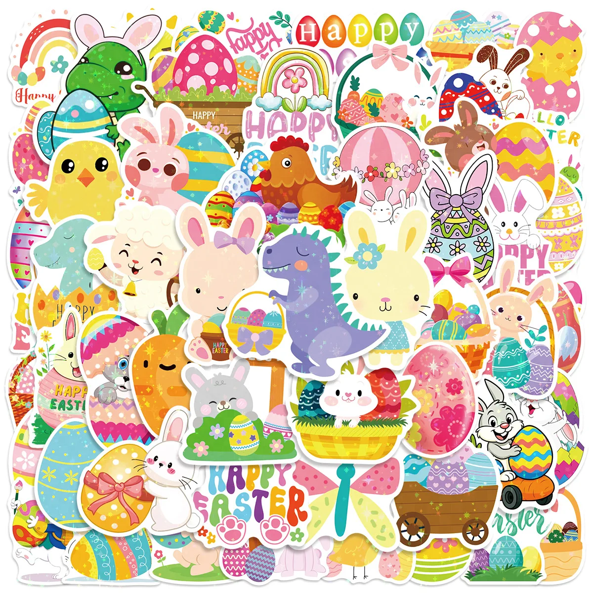 50Pcs Laser Easter Rabbit Graffiti Stickers Cute Animals Egg Cartoon Sticker Stationery Suitcase Phone Decals Decoration
