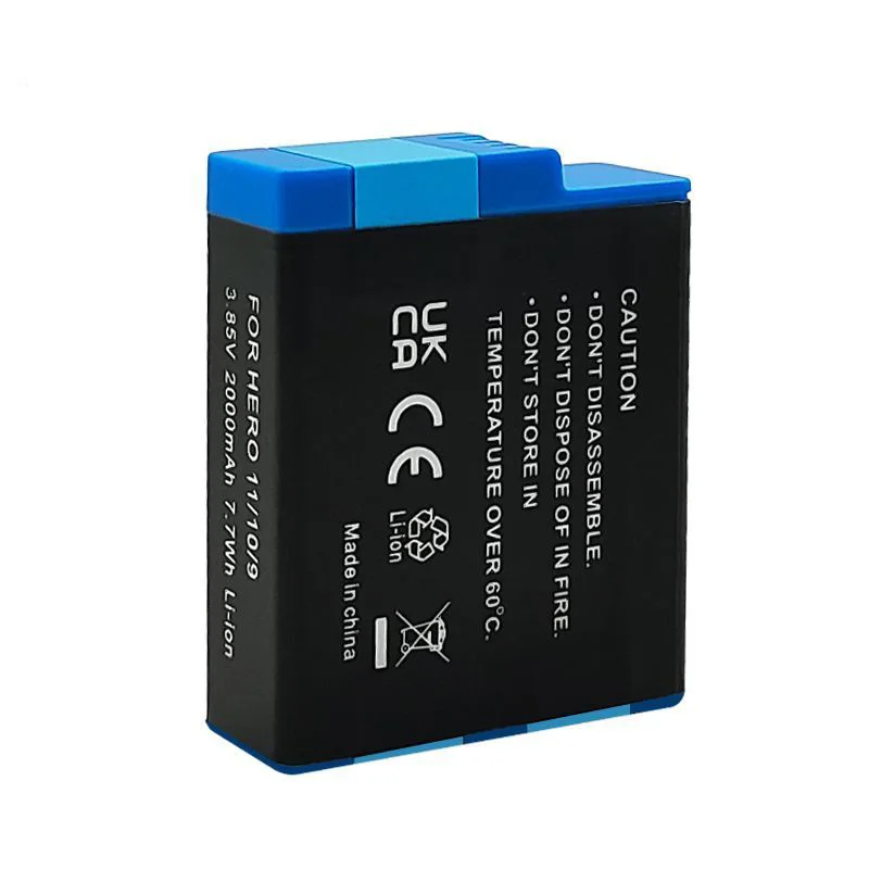 بطارية رقمية عالية الجودة 2000mAh 7.7wh 3.85V لـ GoPro Hero 12 11 10 9 بطارية كاميرا بديلة شحن سريع