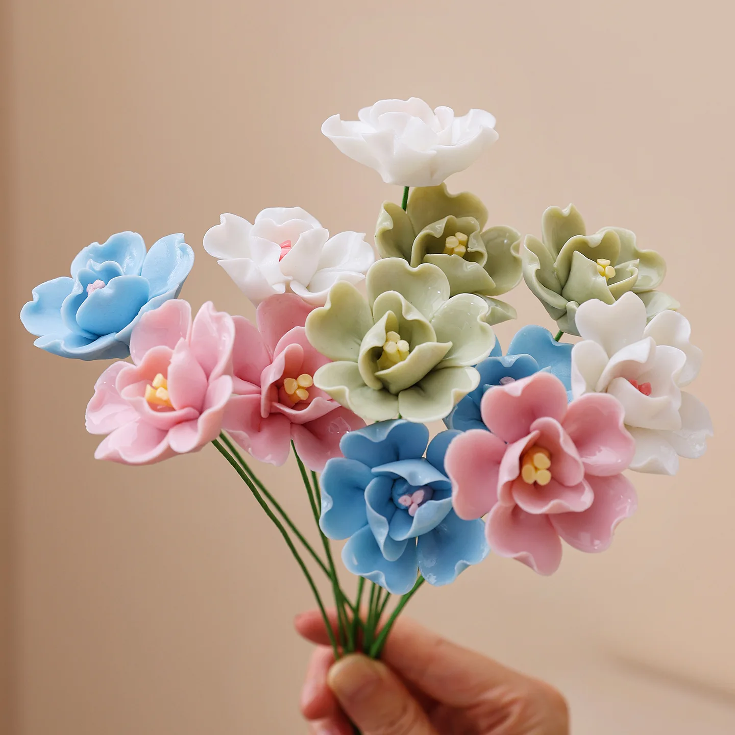 5 Stück Wildblumen Hochtemperaturbeständige Handgefertigte Keramik-Simulationsblumen Ewige Blumen für Geschenke und Heimdekoration – Detail 5