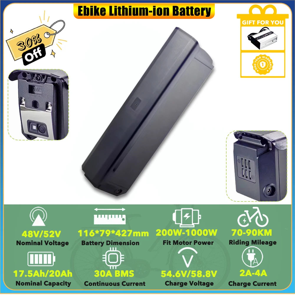 

Replacement 48V 52V 23Ah 20Ah Lithium Battery Pack for PHILODO Hunter 52V Full Suspension Electric Bike