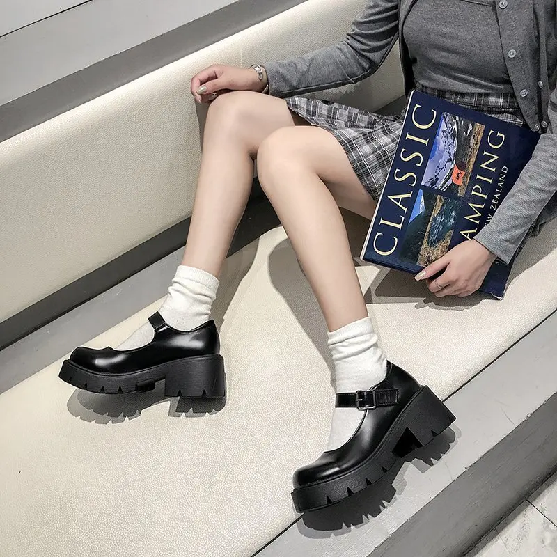 Black Vintage French Style Thick-Soled Mary Jane Shoes For Women, New In 2024 Summer - Matching With Skirt